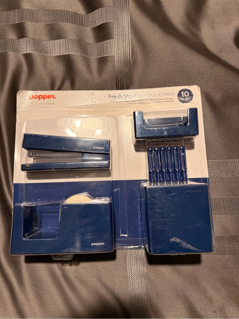 Poppin Fresh Start Desk Collection 10 Piece Set- Slate Blue Color 2017